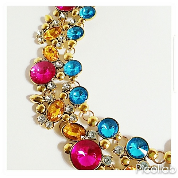 Burnished Gold Multi Color Crystal Necklace - Picture 5 of 5